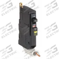 SQUARE D Miniature Circuit Breaker: 15 A, 120V AC, Single Phase, 10kA at 120V AC, 1 Poles (MPN QOB115GFI). Key specifications — Phase: Single; Amps: 15 A; AC Voltage Rating: 120V AC; Max. AIR Rating: 10kA at 120V AC; For Use With: QO Load Centers and NQ Panelboards; Brand: SQUARE D.