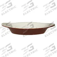 ITI Rarebit: 12 oz Capacity, 1 1/2 in Overall Dp, 5 3/8 in Overall Wd, 10 in Overall Lg (MPN WRO-12-B). Key specifications — Material: Vitrified Stoneware; Brand: ITI; Color: American White/Brown.