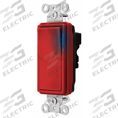 HUBBELL Wall Switch: Rocker Switch, 3-Way, Maintained, Red, 120/277V AC - Rocker Wall Switches