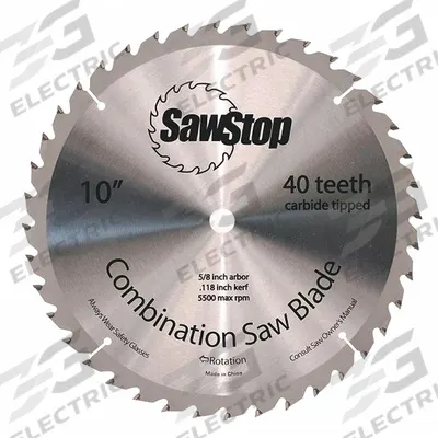 SAWSTOP Circular Saw Blade: 10 in Blade Dia., 40 Teeth, 0.13 in Cut Wd, 5/8 in Arbor Size - Wood-Cutting Blades