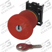 EATON Emergency Stop Push Button: Red, 22 mm Mounting Size, Non-Metallic, Maintained (MPN M22-PVS60P). Key specifications — Brand: EATON; Action: Maintained; Series: M22; Push Button Material Type: Non-Metallic.