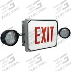 Food Safe Combo Exit Sign: Gray, LED, Red, 1 Faces, Wall, 90 min Emergency Illumination Time (MPN LS2E4XL1RW-FSH). Key specifications — Self Diagnostics: No; Remote Capable: Yes; Lighting Technology: LED; Text Color: Red; Directional Indicators: Universal Field Selectable Chevrons; Voltage: 120/277V AC; Brand: BIG BEAM.