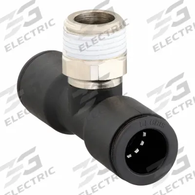 LEGRIS Push-Fit Tee Fitting: 3/8 in Pipe x 10 mm OD x 10 mm OD Size, Polymer - Nylon & Nickel-Plated Brass Tube Fittings