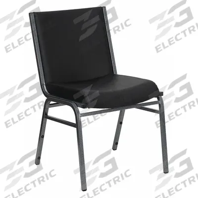 FLASH FURNITURE Stacking Chair: Faux Leather Seat, Vinyl, Metal Frame, Seat Color Black - Padded Stackable Chairs