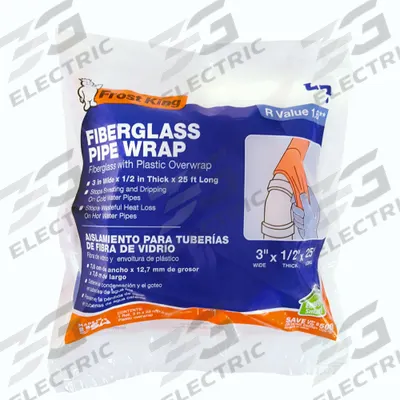 FROST KING Pipe Insulation Wrap: Wrap, Fiberglass, 1/2 in Thick, 3 in W, 25 ft Lg - Fiberglass Pipe Wrap
