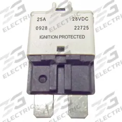 Automotive Circuit Breaker: CB227, 28V DC, 2 kA at 28V DC, Blade (MPN CB227-25). Key specifications — Series: CB227; Voltage: 28V DC; Interrupt Rating: 2 kA at 28V DC; Terminal Connection: Blade; Circuit Breaker Type: Type III ATC Footprint Circuit Breaker; Brand: BUSSMANN.