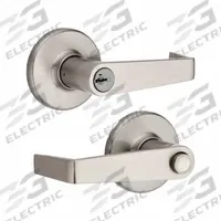 KWIKSET Door Lever Lockset: Office Lever Locksets, Nickel, ADA Compliant (MPN 756KNL-15-SMT-RCAL-3031). Key specifications — attr1024149: Not Ligature-Resistant; attr1011488: KWIKSET; attr1011524: No Message; attr1011506: Rose; attr1011485: Yes; attr1059461: Satin Nickel-Plated : Zinc.