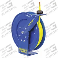Spring Return Hose Reel: 25 ft (1/2 in I.D.), 1/2 in MNPT, 300 psi Max Op Pressure, Brass, Blue (MPN P-LP-425-HV). Key specifications — Reel Color: Blue; Hose Capacity: 25 ft (1/2 in I.D.); Overall Dimensions: 17-1/8 in L x 7 in W x 18-5/8 in H; Swivel Material: Brass; Hose End Configuration: 1/2 in MNPT; Brand: COXREELS.