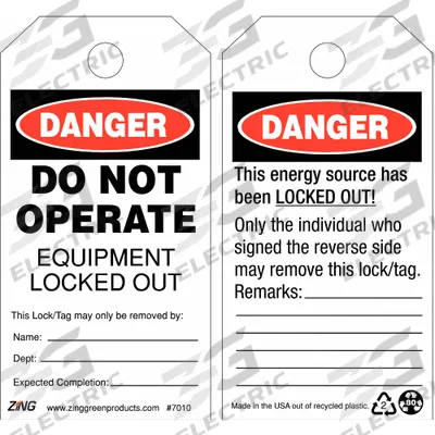 ZING Danger Tag: Danger, Danger Do Not Operate, Plastic, Dept/Expected Completion/Name - Safety