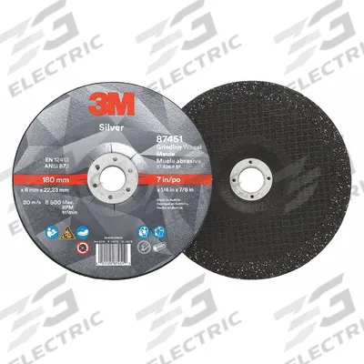 3M Depressed Center Grinding Wheel: Type 27, 7" x 1/4" x 7/8", Ceramic - Cool-Cutting Grinding Wheels for Carbon & Stainless Steel
