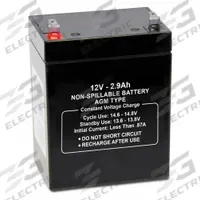 APPROVED VENDOR Sealed Lead Acid Battery: 12V DC, 2.9 Ah Capacity, 3.9 in Ht, 2.2 in Wd, 3.11 in Dp (MPN 47036). Key specifications — Terminal Connection: 0.187 in Faston; Battery Cycle Type: Dual Purpose; Brand: APPROVED VENDOR; Housing Material: ABS.