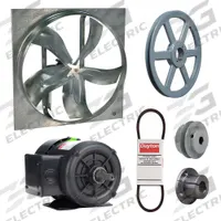 Exhaust Fan with Drive Package: Belt Drive, 30 in Blade, 1/2 hp, 9,829 cfm, 208-230/460V AC, 3 ph (MPN 7M7Y7). Key specifications — Frame Finish: Zinc Plated; Assembled: Unassembled; Brand: DAYTON; Nameplate Voltage: 208-230/460V AC; Frame Material: Steel; Guard Type: None; Motor Type: 3-Phase; Motor Insulation: Class B.