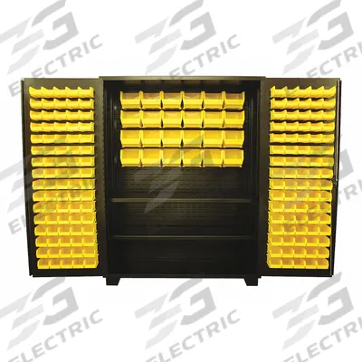 JAMCO Bin Cabinet: 60 in x 24 in 78 in, 2 Shelves, 184 Bins, Yellow, Flush, 14 ga Panel - Standard Bin Cabinets with Shelves