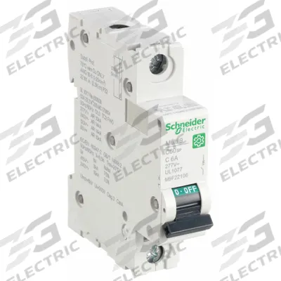 SCHNEIDER Supplementary Protector: 6 A Amps, 60V DC, 14kA at 120/240V AC, Screw Clamp - C-Curve, 1-Pole UL1077 DIN Rail-Mount Supplementary Protectors