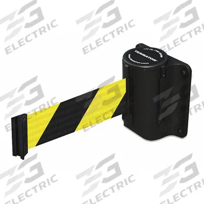 TENSABARRIER Retractable Belt Barrier: Fixed Mounting Plate, 7 1/2 ft Belt Lg, Pattern - Wall-Mount Retractable Belt Barriers