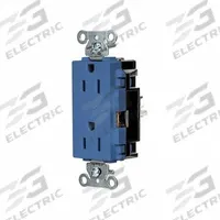 HUBBELL Receptacle: Decorator Duplex, 5-15, Blue, 125V AC, 15 A, 2 Pole / 3 Wire (MPN HBL2152STBL)