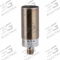 EATON Photoelectric Sensor: Built-in Connector, Shielded, 2 Wires, 4 - Pin M12, 10-30V DC, NO (MPN E57-30GS10-DDB). Key specifications — Brand: EATON; DC Supply Voltage Rating: 10-30V DC.