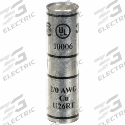 3M Open Barrel Splices: 2/0 AWG Wire Size, Black Code, 2 in, Copper Barrel - Crimped Butt Splice Compression Connectors