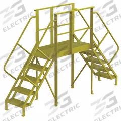 TRI-ARC Crossover Bridge: 4.2 ft Platform Ht, Steel, 1,000 lb Load Capacity, Serrated, 5 Steps (MPN 7CY84). Key specifications — Brand: TRI-ARC; Color: Yellow; Tread Type: Serrated.
