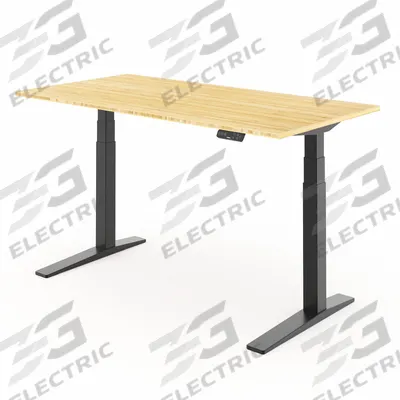 FLEXISPOT Standing Desk: Tan, Bamboo, 60 in Overall Wd, 30 in Overall Dp - Electric Adjustable-Height Desks