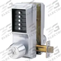 SIMPLEX Mechanical Push Button Lockset: Chrome (MPN EE21B/EE21B26D41). Key specifications — Product Type: Mechanical Push Button on Both Sides Lockset; Manufacturer Part Number: EE21B/EE21B26D41; Key Override Options: Best and Equivalents (6 or 7 Pin).