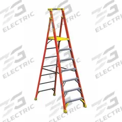 WERNER Platform Stepladder: 9 ft Ladder Size, Fiberglass, 300 lb Load Capacity, 38 lb Wt (MPN PD6207). Key specifications — Brand: WERNER; Included Features: Guard Rail.