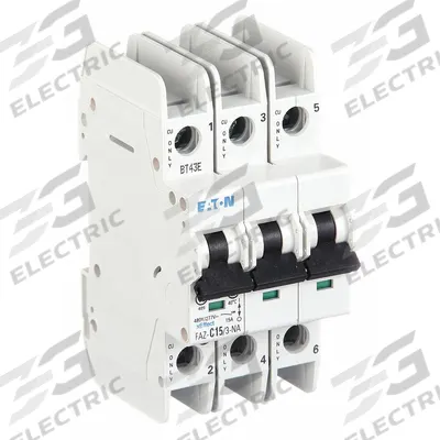 EATON Miniature Circuit Breaker: 15 A Amps, 48/96V DC, 14kA at 277/480V AC, Screw Clamp - C-Curve, 3-Pole UL489 DIN Rail-Mount Miniature Circuit Breakers