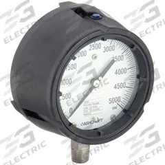 ASHCROFT Process Pressure Gauge: 0 psi to 5,000 psi, White, 4 1/2 in Dial, 1/2 in NPT Male, Bottom (MPN 451259SD04L5000#). Key specifications — Brand: ASHCROFT; Pointer Color: Black; Accuracy: ±0.5%; Dial Color: White; Gauge Wetted Parts: Stainless Steel; Case Material: PBT; Vibration Resistance Properties: None; Pressure Range: 0 psi to 5,000 psi.
