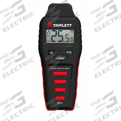 TRIPLETT Moisture Meter: Digital, LCD, Pinless, Wood, Flat Pinless, Not Certified (MPN MS120). Key specifications — Display Type: Digital; Probes Included: Flat Pinless; Features: Low Battery Indicator; Compatible Material: Wood; Digital Display Screen Type: LCD; Brand: TRIPLETT.