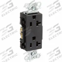 HUBBELL Receptacle: Decorator Duplex, 5-20, Black, 125V AC, 20 A, 2 Pole / 3 Wire (MPN DR20BLK)