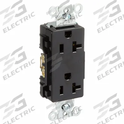 HUBBELL Receptacle: Decorator Duplex, 5-20, Black, 125V AC, 20 A, 2 Pole / 3 Wire (MPN DR20BLK) - General Purpose Receptacles