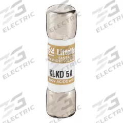 LITTELFUSE Fuse: KLKD Series, Midget, Fast-Acting, 5 A, 600 V AC, 600 V DC, 13/32 in x 1 1/2 in (MPN KLKD005). Key specifications — attr1287209: KLKD; attr211192: LITTELFUSE.