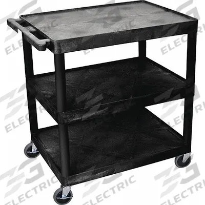 APPROVED VENDOR Utility Cart: 300 lb, 3 Shelves, 32 in L x 24 in W Self, Black - Light-Duty Carts With Brake