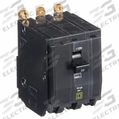 SQUARE D Miniature Circuit Breaker: 50 A, 120/240V AC, Three Phase, 10kA at 120/240V AC, 3 Poles (MPN QOB350). Key specifications — Phase: Three; Amps: 50 A; AC Voltage Rating: 120/240V AC; Max. AIR Rating: 10kA at 120/240V AC; For Use With: Square D NQOD Panelboards; Brand: SQUARE D.