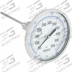 ASHCROFT Dial Thermometer: 50°F to 550°F /10°C to 290°C, ±1% Accuracy, 6 in Stem Lg, 5 in Dial Dia (MPN 50EI60E). Key specifications — Accuracy: ±1 %; Brand: ASHCROFT.