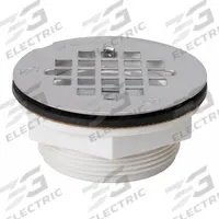 APPROVED VENDOR Shower Drain: Plastic, 2 in Overall Dia, 2 in Overall Ht, 2 in Fits Drain Size (MPN 133-102). Key specifications — Color: Silver; Includes: Snap-In Strainer; Connection Type: Compression; Material: Plastic; Grate Material: Stainless Steel.