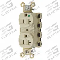 HUBBELL Receptacle: Hospital Grade Fed. Spec., Duplex, 5-20R, Ivory, 125V AC, 20 A, 2 Pole / 3 Wire (MPN SNAP8300IA)
