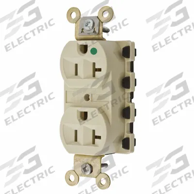 HUBBELL Receptacle: Hospital Grade Fed. Spec., Duplex, 5-20R, Ivory, 125V AC, 20 A - General Purpose Receptacles
