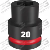 MILWAUKEE Standard Impact Socket: 3/4 in Drive Size, Metric, 20 mm Socket Size, 6-Point, Std (MPN 49-66-6358). Key specifications — attr1215501: MILWAUKEE; attr1215515: Black Phosphate; attr1215518: 20 mm.