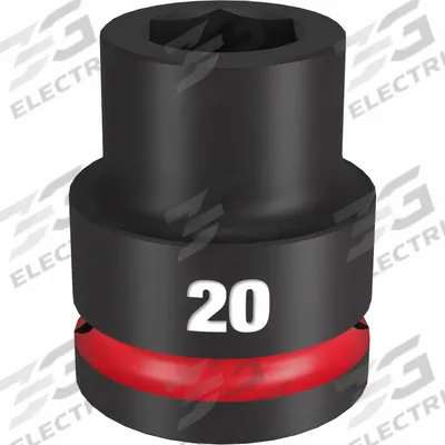MILWAUKEE Standard Impact Socket: 3/4 in Drive Size, Metric, 20 mm Socket Size, 6-Point - 3/4" Drive Impact Sockets