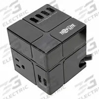 TRIPP LITE Outlet Strip: 3 Outlets, 8 ft Cord Lg, 540 J Rated Energy, 2.4 A Current, UL 1449, Black (MPN TLP368CUBEUAM). Key specifications — Brand: TRIPP LITE; Mounting Style: Desktop.