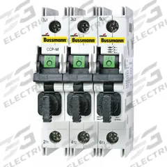 BUSSMANN Fuse Block: Finger-Safe, 3 Pole, 240 V AC, DIN Rail Mounting, Box Lug Termination (MPN CCP2-3-30M). Key specifications — Brand: BUSSMANN.