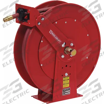 REELCRAFT Spring Return Hose Reel: 50 ft (3/4 in I.D.), 3/4 in MNPT, 250 psi Max Op Pressure - Dual-Arm Air or Water Spring-Return Hose Reels