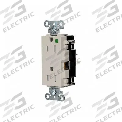 HUBBELL Receptacle: Hospital Grade, Decorator Duplex, 5-15R, Light Almond, 125V AC - General Purpose Receptacles