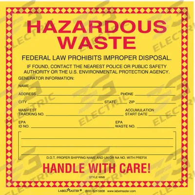 LABELMASTER Waste Label: 6 in x 6 in, 6 in Label Wd, 6 in Label Ht, Label