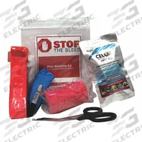 CELOX Bleeding Control Kit: Plastic Cabinet, 5 People Served, 9 Components, 2 Pockets, 5 PK (MPN MS-MPSBKCT - 5). Key specifications — Brand: CELOX; Wound Dressings Included: (5) Pressure Dressings; Housing Material: Polypropylene.