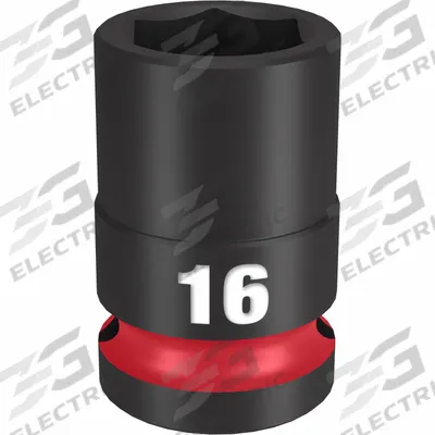 MILWAUKEE Standard Impact Socket: 1/2 in Drive Size, Metric, 16 mm Socket Size, 6-Point - 1/2" Drive Impact Sockets