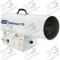 L.B. WHITE Portable Gas Torpedo Heater: 155,000 BtuH Heating Capacity Output, Natural Gas, Electric (MPN CP170ESNN21163T). Key specifications — Brand: L.B. WHITE; Key Features: Thermostat; Overall Dimensions - H x W x D: 16 in x 9-1/2 in x 24 in.