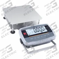 OHAUS Industrial Bench Scale: 11 3/4 in x 11 3/4 in, IP68/IP69K, Front-Mounted, Stainless Steel (MPN D61PW25K1R5). Key specifications — attr1341383: Infrared Communication Kit; attr1341384: 0.005 lb/2 g; attr1341400: OHAUS; attr1383935: Stainless Steel.