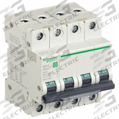 SCHNEIDER Supplementary Protector: 8 A Amps, 14kA at 240V AC, Screw Clamp - B-Curve, 4-Pole UL1077 DIN Rail-Mount Supplementary Protectors